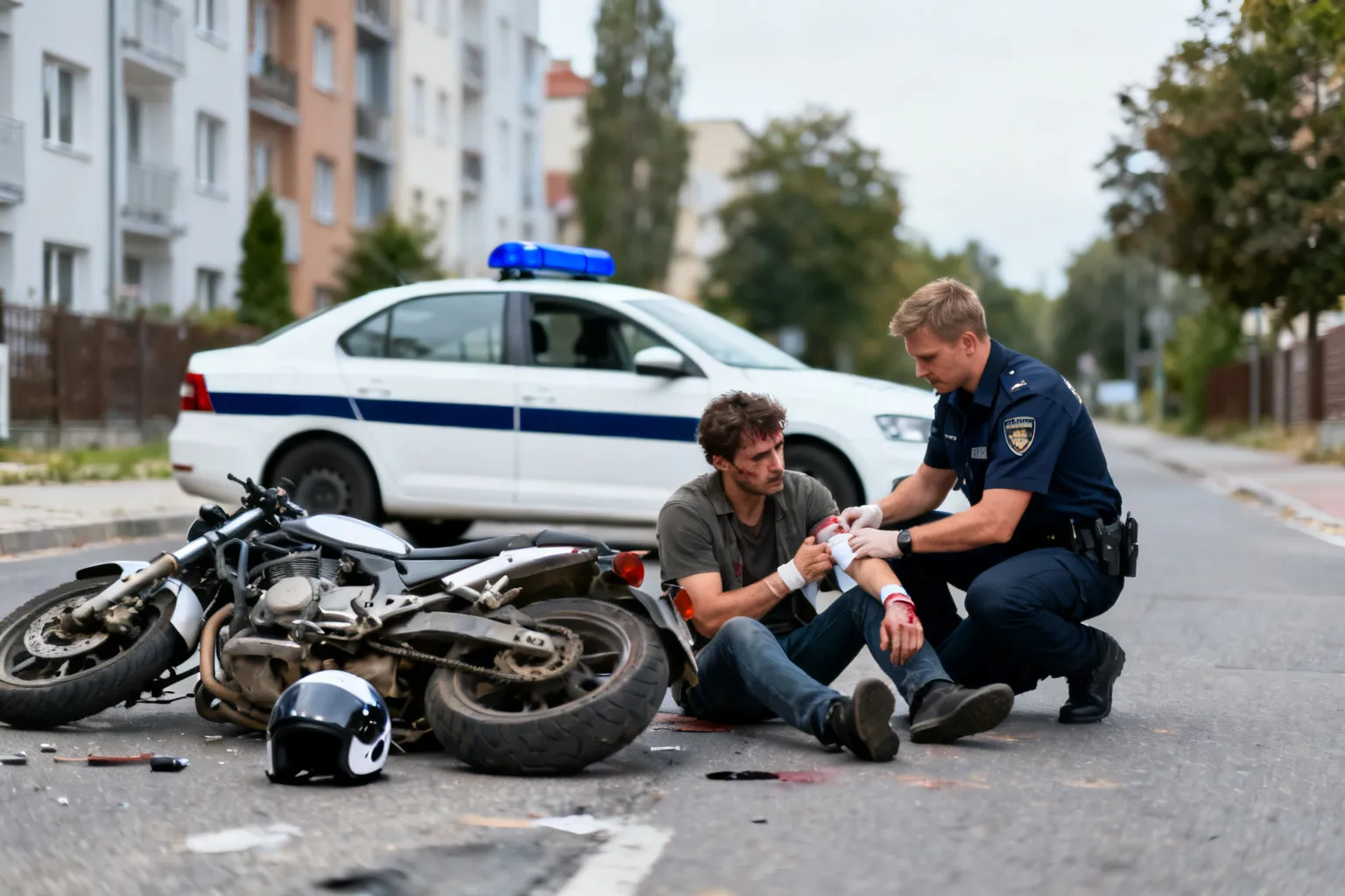 Dzielnicowy pomógł poszkodowanemu po wypadku motocyklisty w Rybniku
